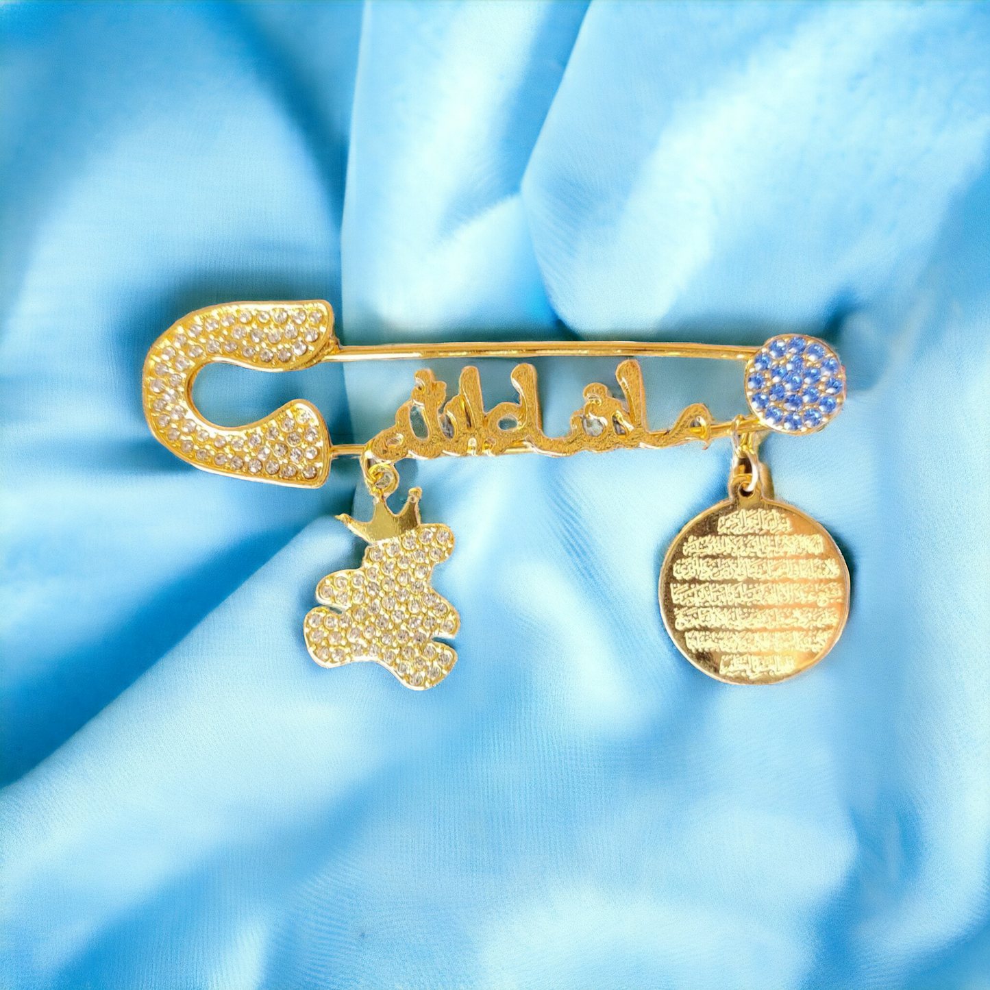 Masha Allah Baby Pin With T and  ( Arabic ) Golden and ( BLUE Color )( AK )