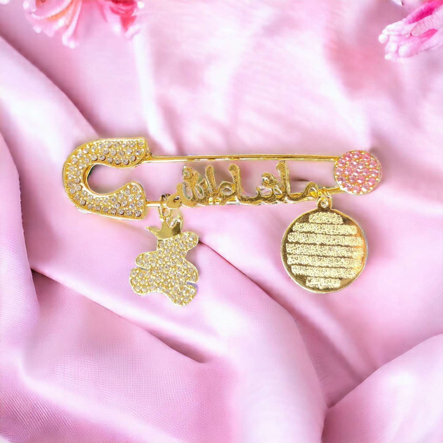 Masha Allah Baby Pin With T and  ( Arabic ) Golden and ( PINK Color ) ( AK )