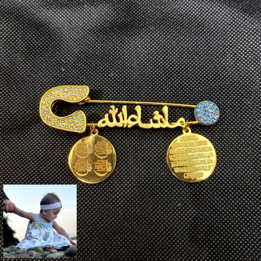 Masha Allah Baby Pin With ( Arabic ) Golden With ( AK  & 4 QUL ) (B)