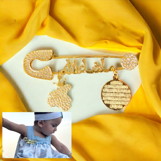 Masha Allah Baby Pin With T and  ( Arabic ) Golden and ( Transparent Color )( AK )